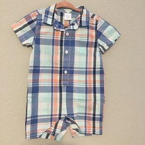 NWOT Boys Gymboree Plaid Romper 6-12 Months